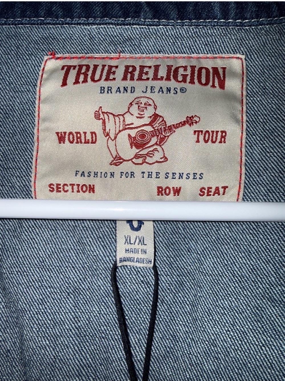 True Religion Blue Denim Jacket with Red Lettering - Picture 7 of 8